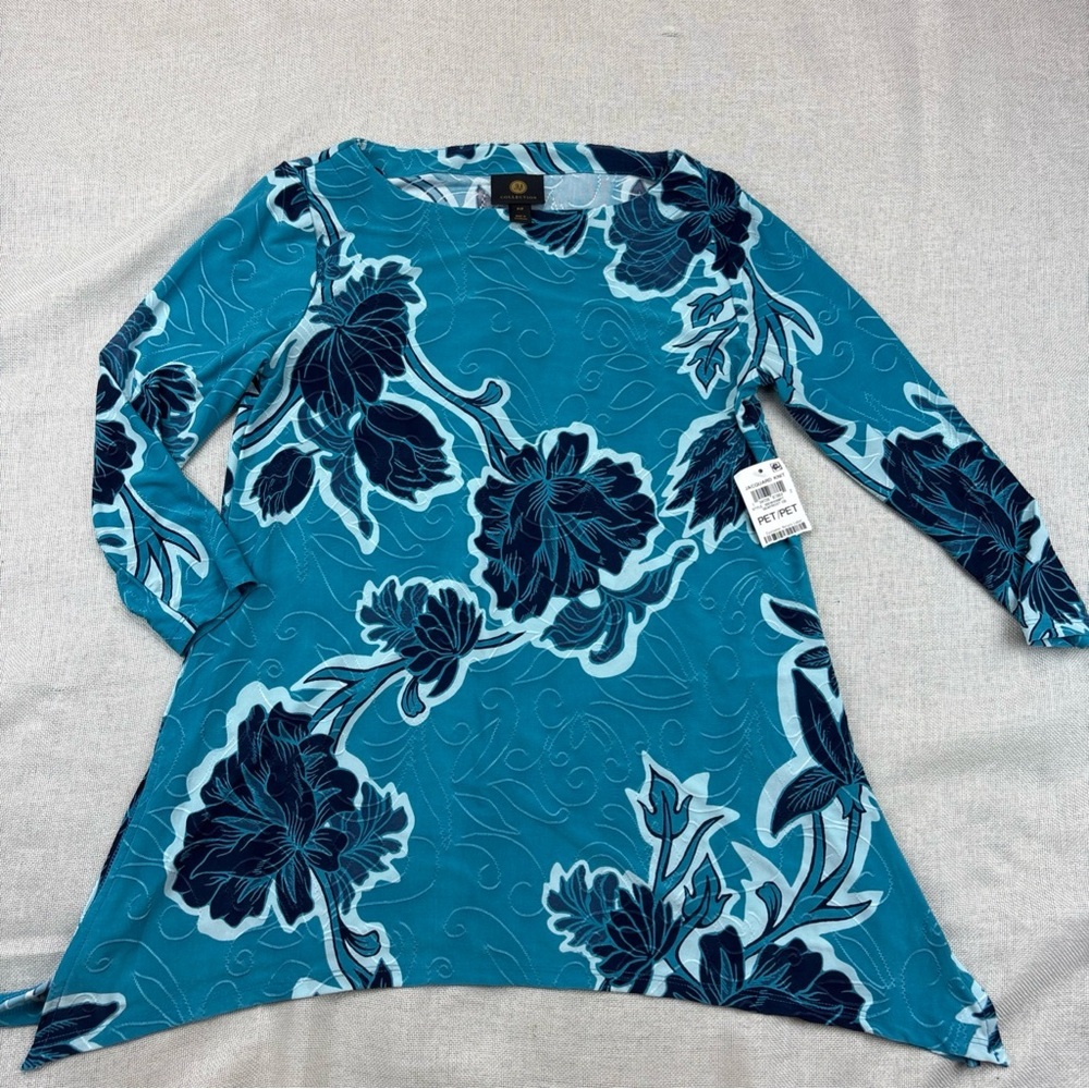 Jm Collection Petite Felica Floral Jacquard 3/4-Sleeve Top Size P/P